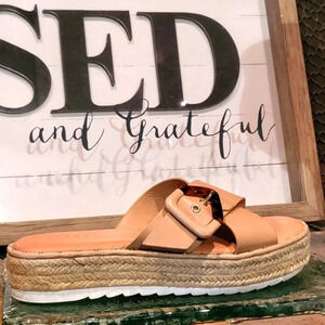 Gianni Bini Sandals Wmns Sz 9 Jute Wrapped Platform Big Buckle Adjustable